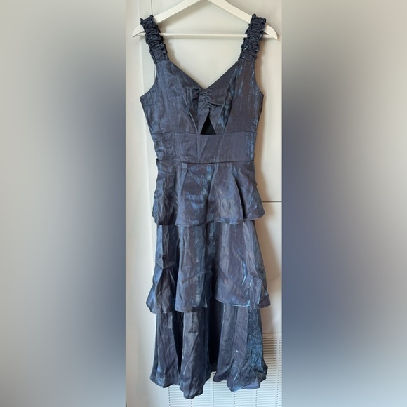 Tiered Cutout‎ Metallic Blue Dress Size S - Picture 2 of 6
